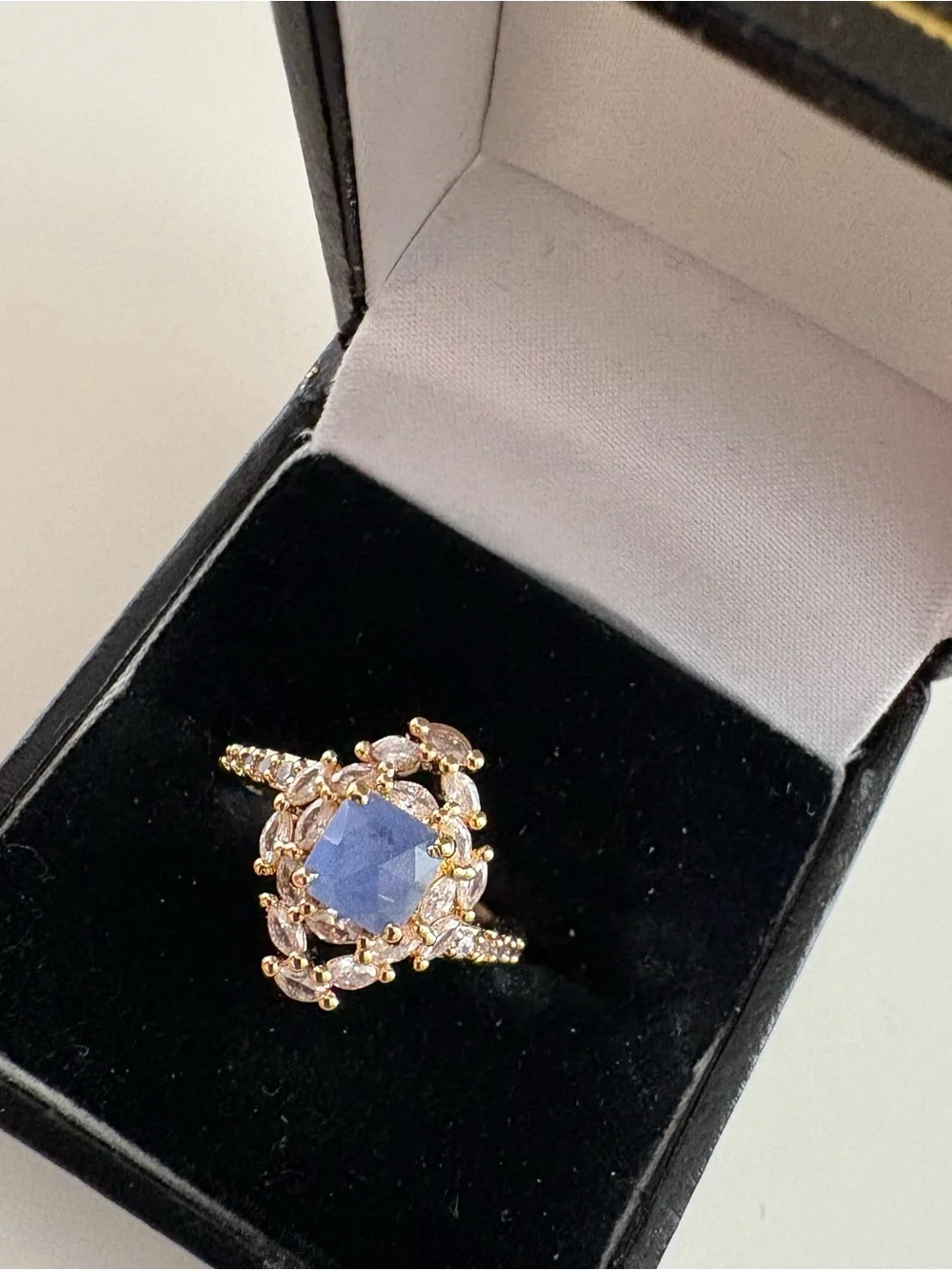 Bomb Party Perfectly Remembered Lullaby Ring RG53677 Cornflower Blue Quartz Gold